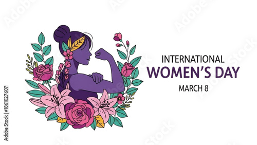 Empowered woman celebrating International Women's Day surrounded by flowers