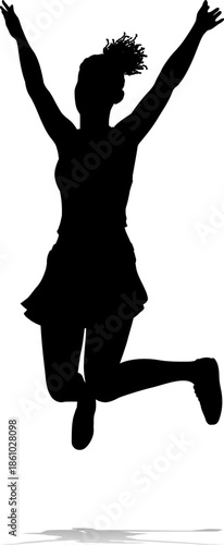 A happy woman jumping for j...