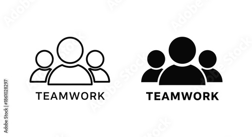 Simple depictions of teamwork with groups of people presented as a bold silhouette