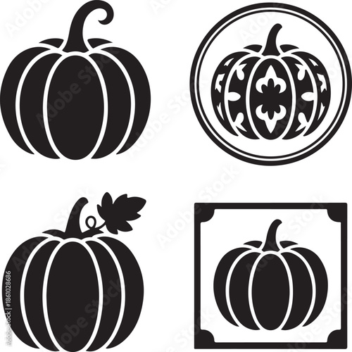 Black pumpkin icons in various shapes and designs