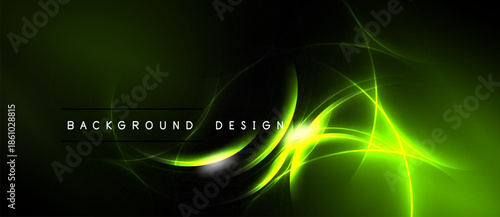 Abstract green energy flow. Dynamic curves create luminous visual impact. Modern design element for digital projects.