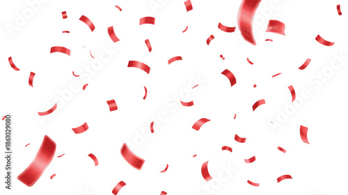 Red confetti pieces scattered on a white background