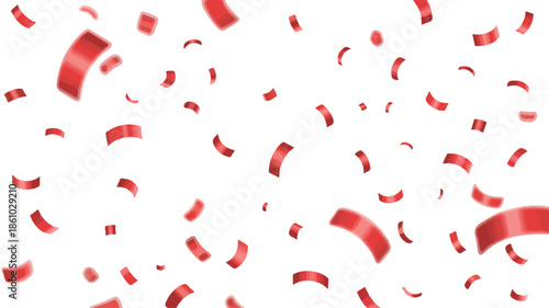 Red confetti falling from above on a white background
