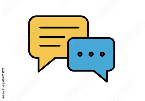 Dos burbujas de diálogo de colores amarillo y azul que representan el intercambio de mensajes y la comunicación digital
