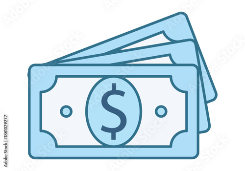 Fajo de billetes de dólares de color azul para representar conceptos de efectivo y riqueza financiera