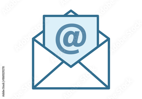 Sobre abierto con una hoja de papel que muestra el símbolo de arroba para representar el correo electrónico