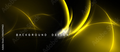 Abstract golden lines swirl over black background. Elegant design evokes energy, motion, sophistication. Minimalist aesthetic.