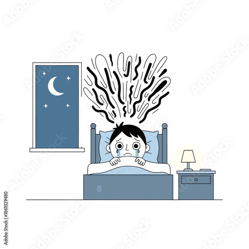 Boy Crying in Bed at Night, Feeling Anxious and Scared, Overwhelmed Thoughts