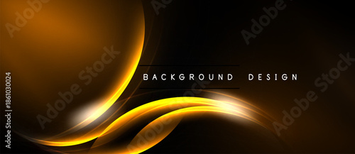 Abstract golden lines over black background. Modern design element, dynamic curves, elegant presentation. Simple yet impactful visual.