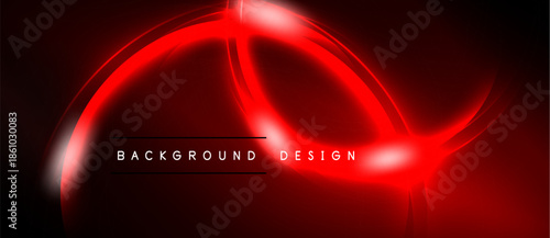 Abstract red neon swirls over black backdrop. Text reads background design. Dynamic, modern visual element.
