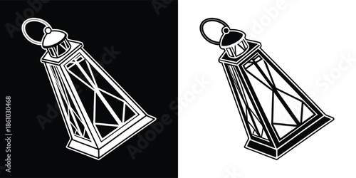 Illustration of a vintage lantern, rendered in black and white, evoking a sense of nostalgia and timeless design, suitable for various creative projects