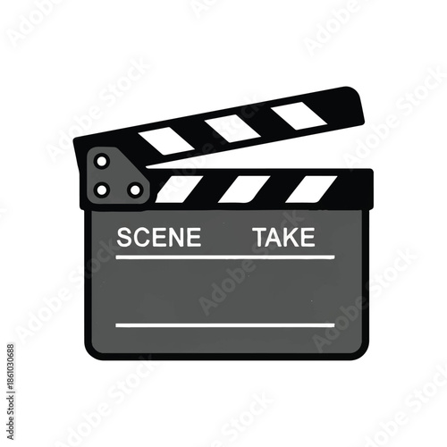 Clapperboard Film Slate Icon Symbolizing Movie Scene Creation and Production.