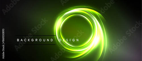 Bright green neon circles overlap dark background. Modern design element, abstract illustration, vibrant energy radiates.