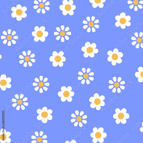 Daisy flowers seamless background repeating pattern. Cute Floral seamless pattern. Ideal for floral, botanical, textile design, wallpaper, wrapping paper