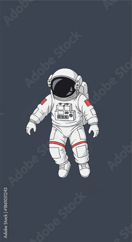 Astronaut in a white suit floating against a dark blue background, stylized illustration.