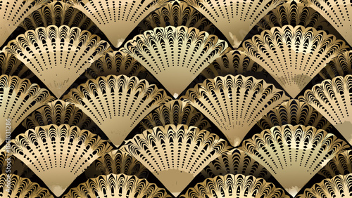 Elegant golden art deco seamless pattern with stylized shell motifs