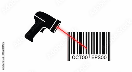 Hammer Strikes Barcode Illustration Highlighting Technology and Barcode Destruction Concept.