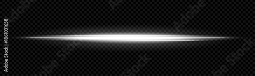 Bright white beams and laser lines with glowing neon flares. Speed streaks and light trails for futuristic design on black background. Blurry galaxy trail transparent overlay. Space stick led ray