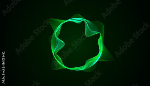 Abstract illustration of a glowing green circular soundwave representing artificial intelligence voice recognition, smart assistant, or digital audio signal on a dark background.