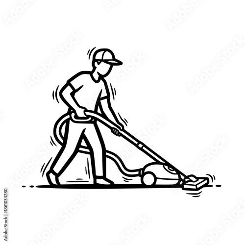 Man mowing lawn with lawnmower in outdoor setting