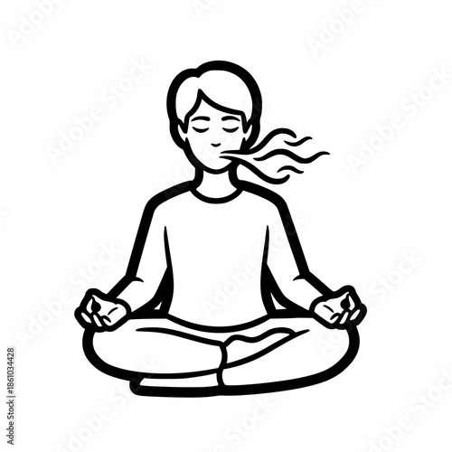 Serene individual meditating peacefully in lotus position with gentle breeze