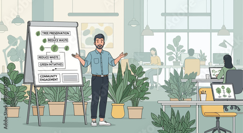 Man Presenting on Whiteboard in Office.