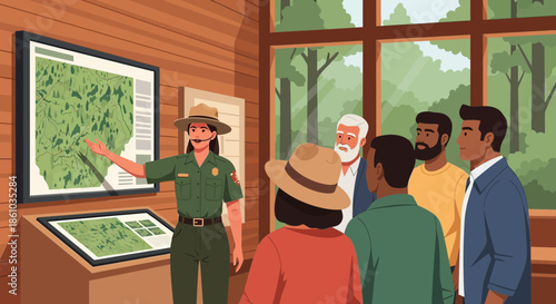 Park Ranger Explains Map to Visitors.