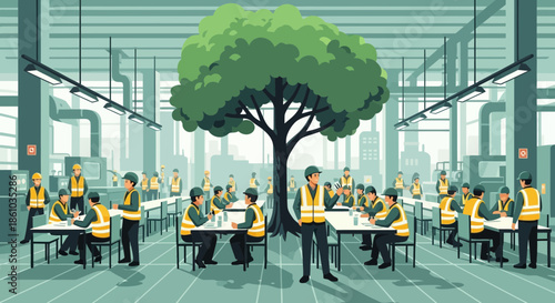 People Working Around a Tree.