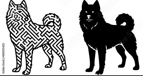 Two-Style Canadian Eskimo Bold Black Line Silhouette Vector Illustration