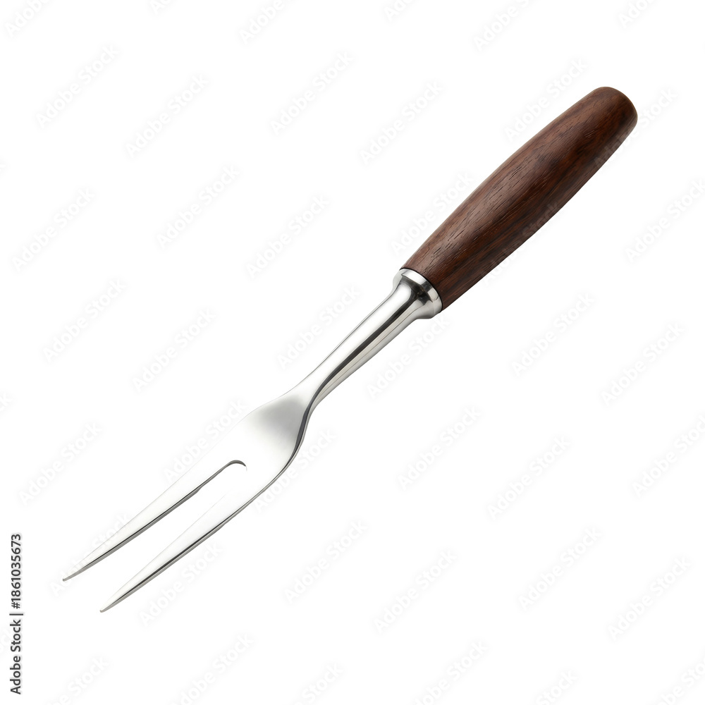 Fototapeta premium Stainless Steel Fork with Wooden Handle on Transparent Background