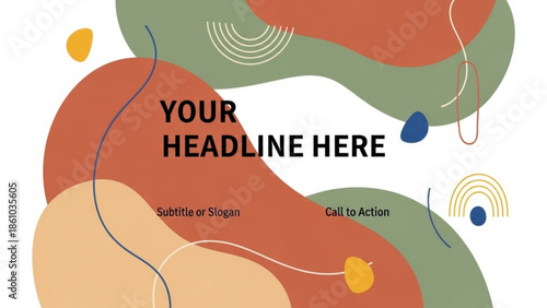 Vibrant abstract shapes in earthy tones with text space for advertising or design