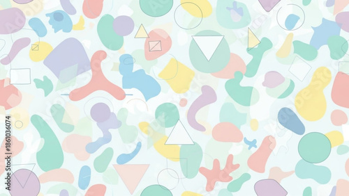 Colorful abstract shapes and forms on white background, geometric and organic patterns