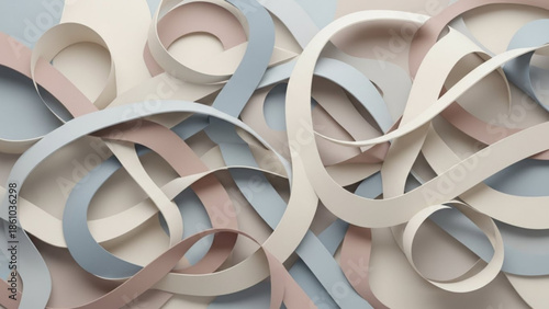 Colorful pastel paper strips tangled together in abstract design