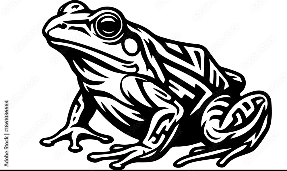Naklejka premium Bold Patterned Frog Black Line Silhouette Vector Illustration