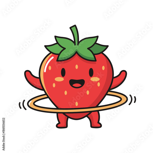 Happy Kawaii Strawberry Character Hula Hooping with a Smile