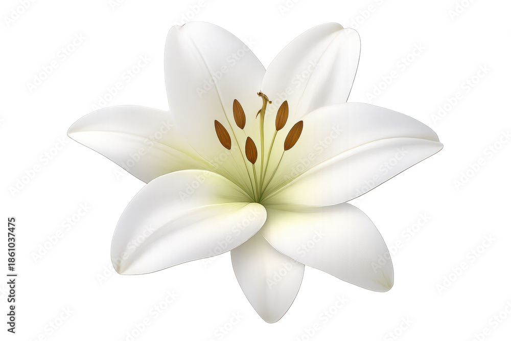 Fototapeta premium Elegant White Lily Flower with transparent background close-up view.