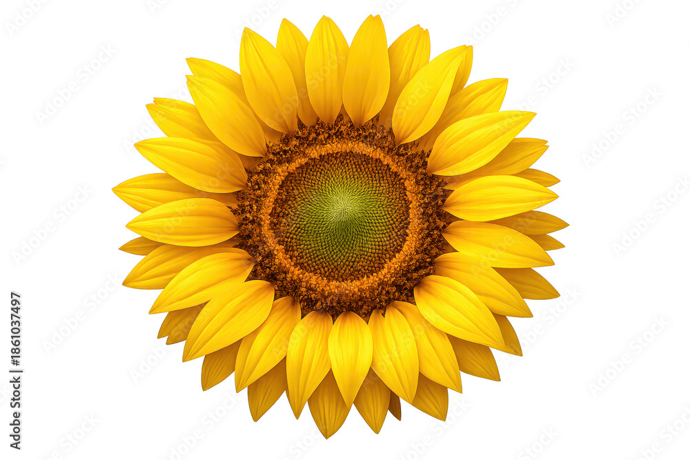 Fototapeta premium Radiant sunflower with vibrant petals on a transparent background.