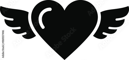 Black heart with wings symbol, love angel icon Vector