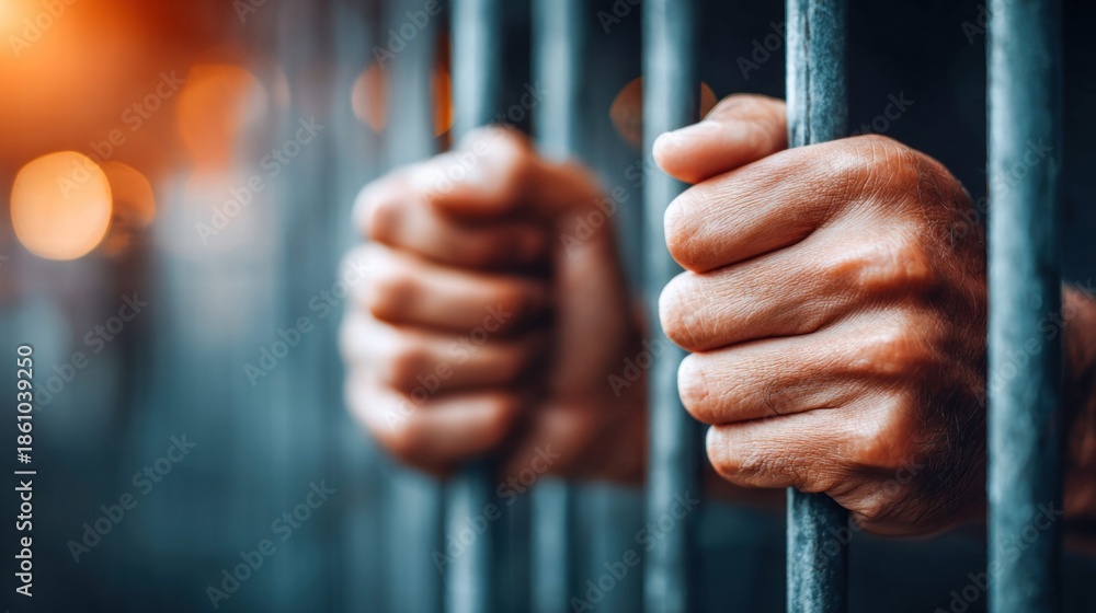 Obraz premium Hands gripping prison bars