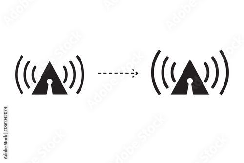 Abstract vector illustration of a yacht and boat background featuring web design icons for wireless communication technology and audio signal symbols