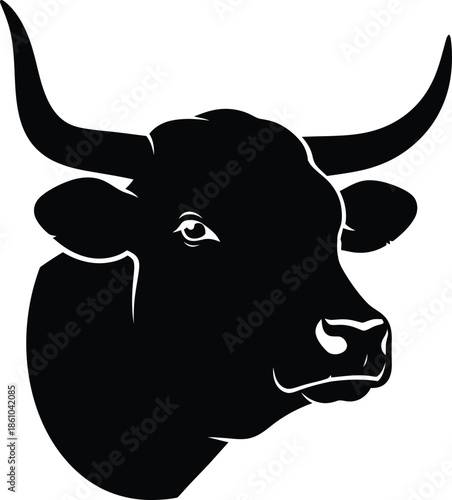 Isolated vector illustration of a black and white bull and cow head with horns featuring farm animal livestock in a cartoon style on a white background