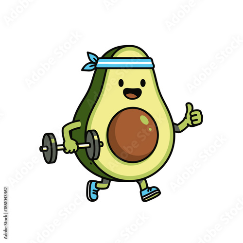 Happy Avocado Character Exercising with Dumbbell, Fitness Motivation