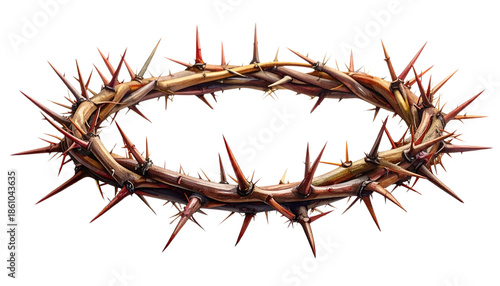 Crown of thorns without reflection isolated on transparent background, Easter symbol
