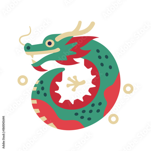 Illustration of green and red dragon