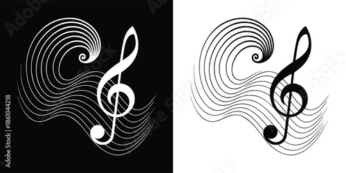 Elegant music note design in black and white, creating a harmonious blend of sound and visual art, perfect for musical themes