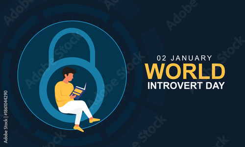 A man reading a book inside a padlock icon, World introvert day