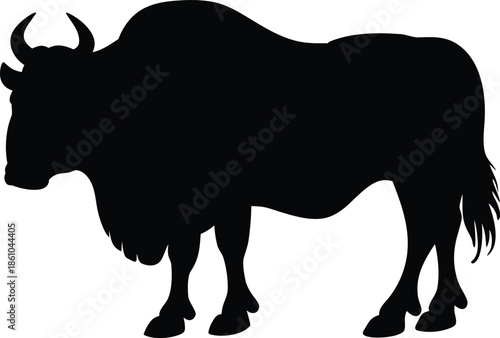Bull silhouette icon. strength and perseverance symbol. Bull with sharp horns. Aggressive bull standing silhouette illustration