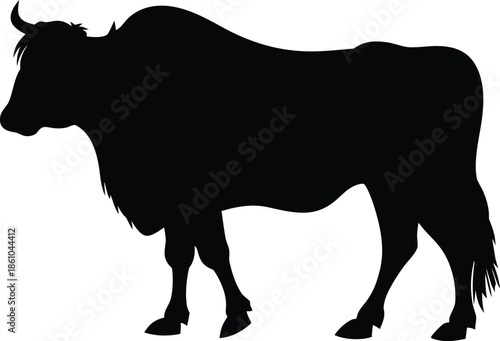 Bull silhouette icon. strength and perseverance symbol. Bull with sharp horns. Aggressive bull standing silhouette illustration