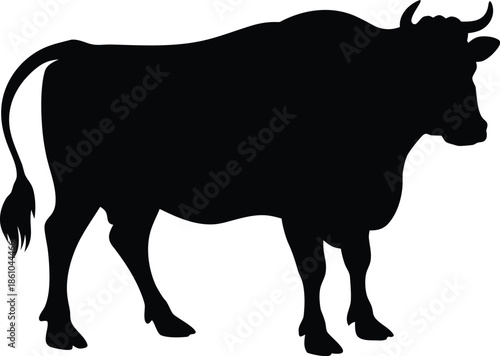 Bull silhouette icon. strength and perseverance symbol. Bull with sharp horns. Aggressive bull standing silhouette illustration