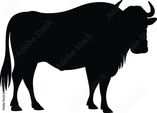 Bull silhouette icon. strength and perseverance symbol. Bull with sharp horns. Aggressive bull standing silhouette illustration